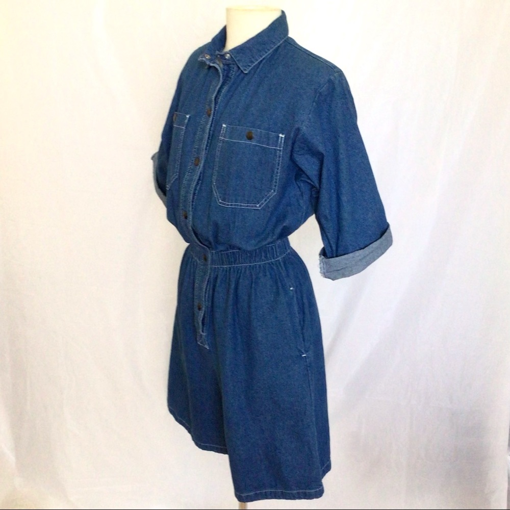 Vintage 80s Dreams denim utility shorts jumpsuit